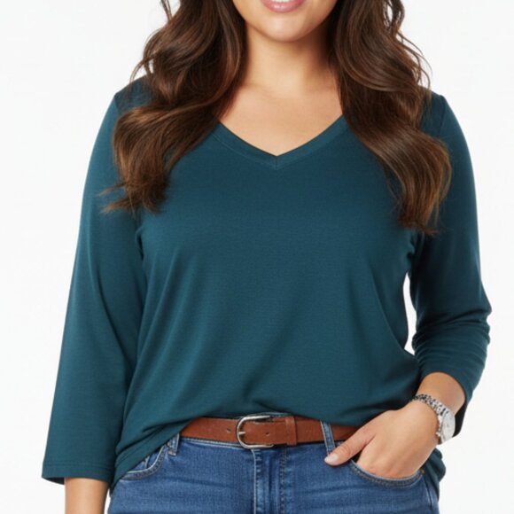 Luxurious Chico's Size 4 (US 20) NWT Pima Cotton 3/4 Sleeve Tee Seaport Blue - Picture 3 of 5